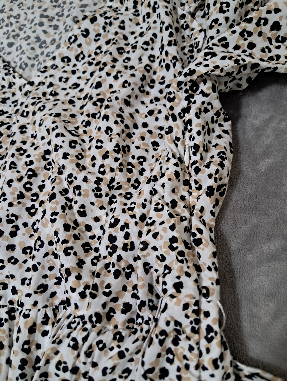 J. Crew Cotton Lightweight Cream Leopard-Print Long Sleeve Dress Pockets Sz. XL - Picture 4 of 10